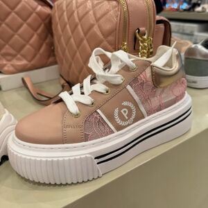 Made In Italy Blush Pink Lace Platform Sneakers